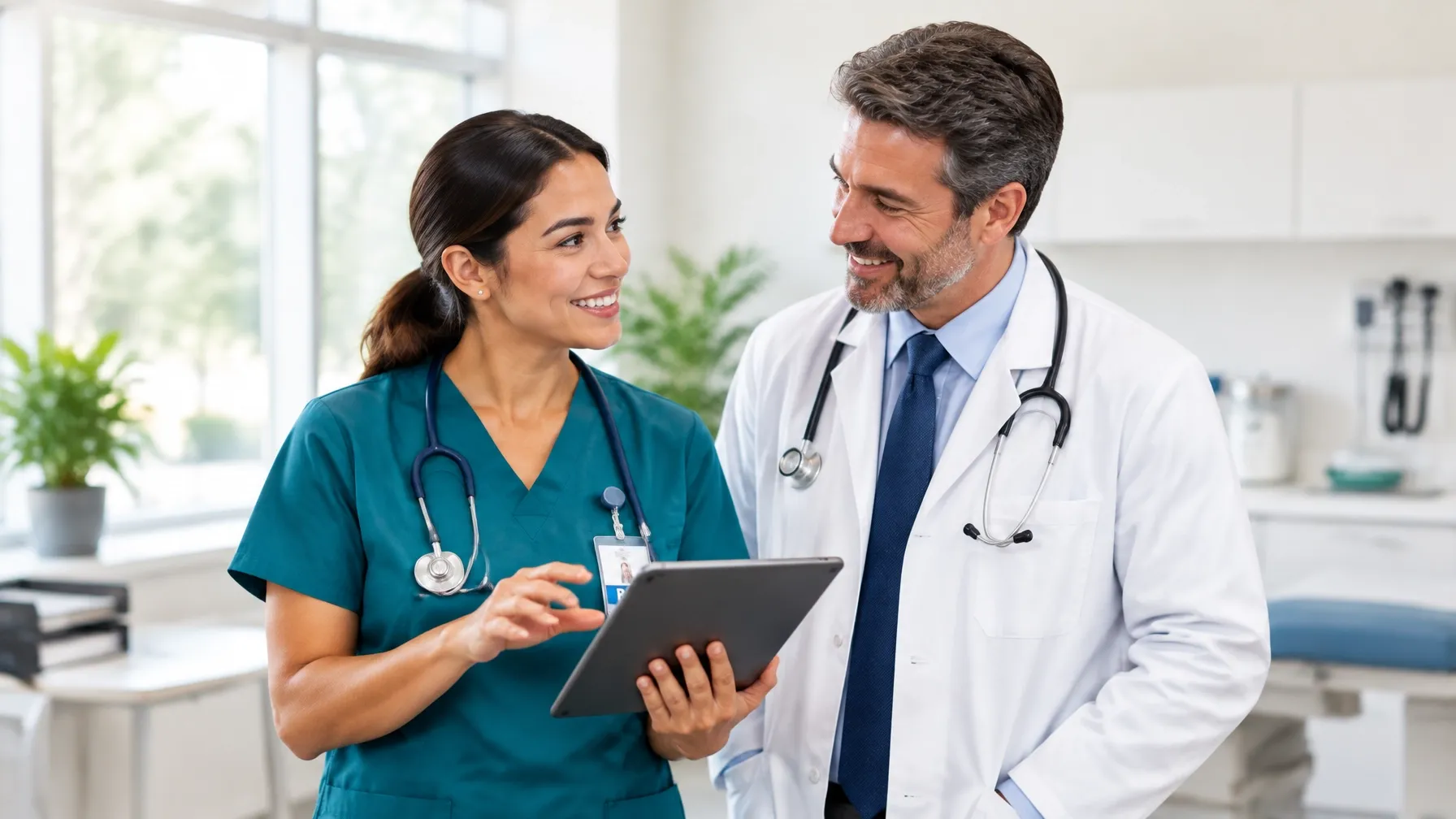 Nurse and provider discussing care together