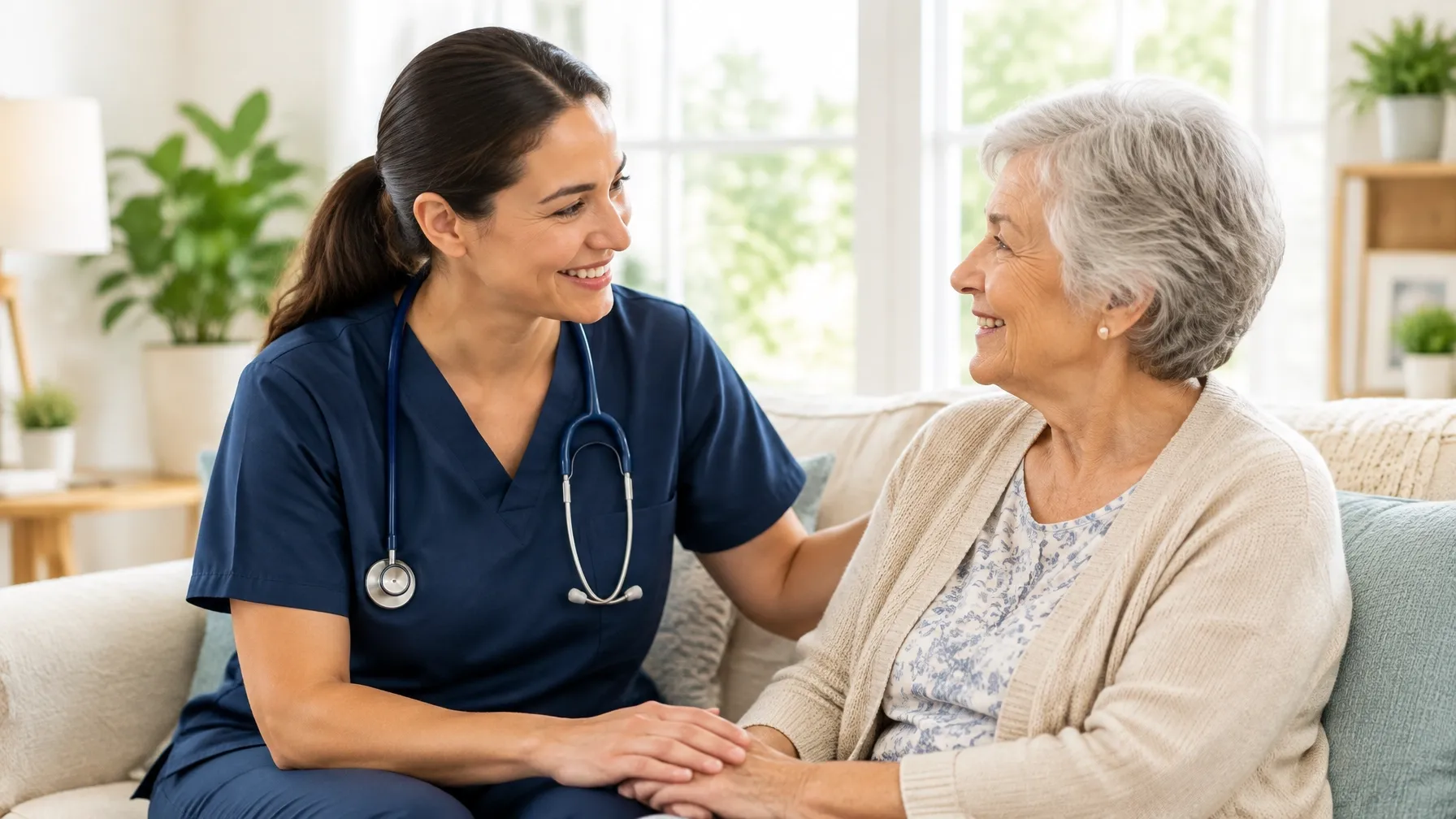 Home health nurse checking in with an older adult