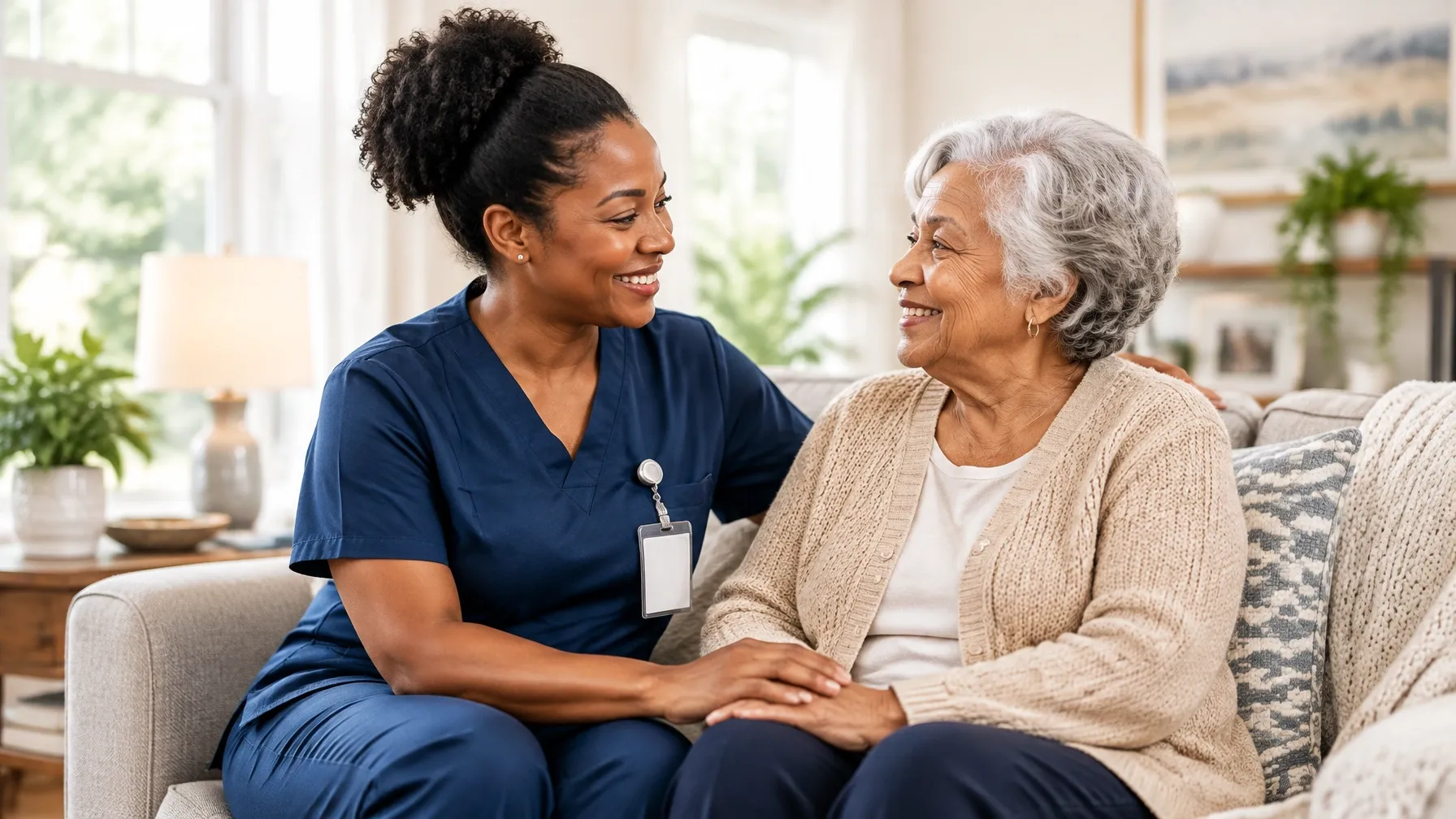Caregiver sharing a warm moment with an older adult